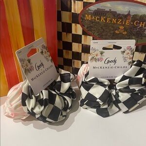 MacKenzie-Childs Black & White Check Satin Scrunchie Duo with Soft Pink Accent